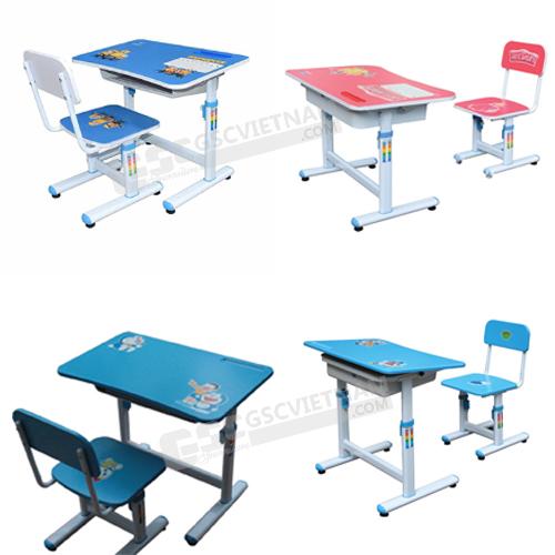 Bộ bàn học sinh tiểu học BHS29 gỗ melamine, gỗ sơn PU và ghế học sinh tiểu học GHS29