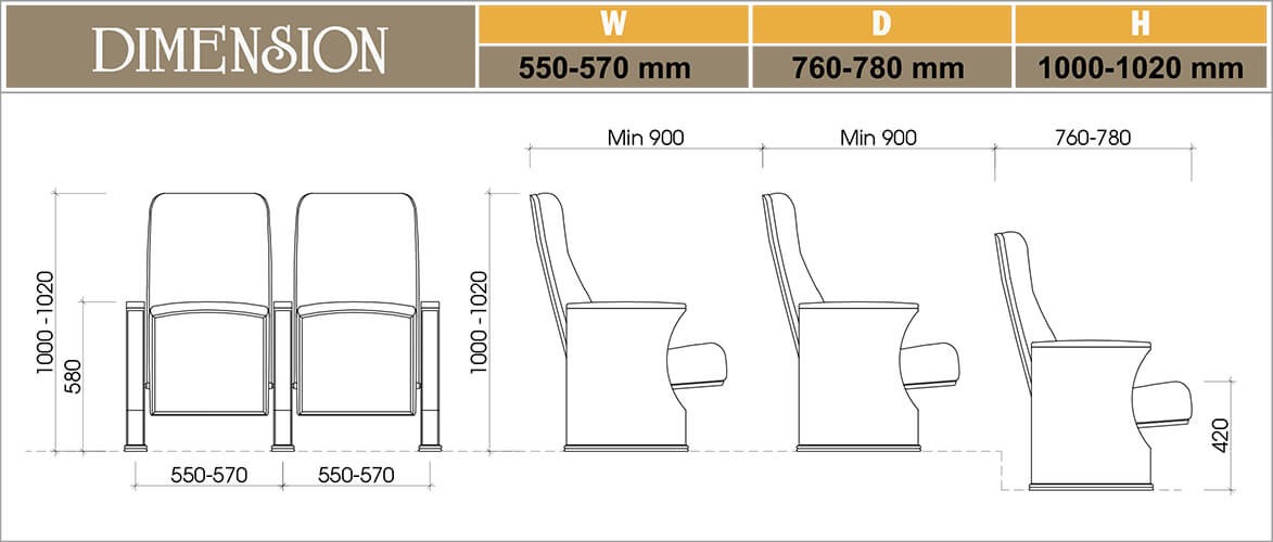 Ghế hội trường EVO9606S 5 Kích thước EVO9606S