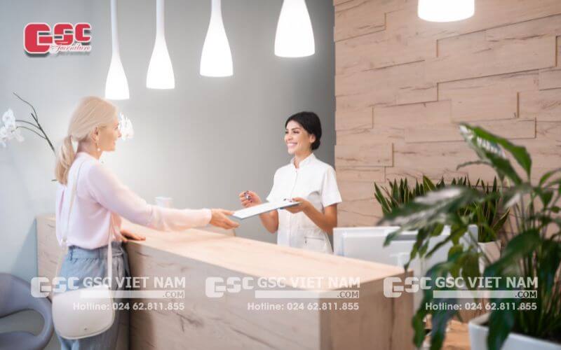 Kích thước quầy lễ tân khách sạn, có bản vẽ chi tiết 23 Bàn quầy lễ tân khách sạn mini