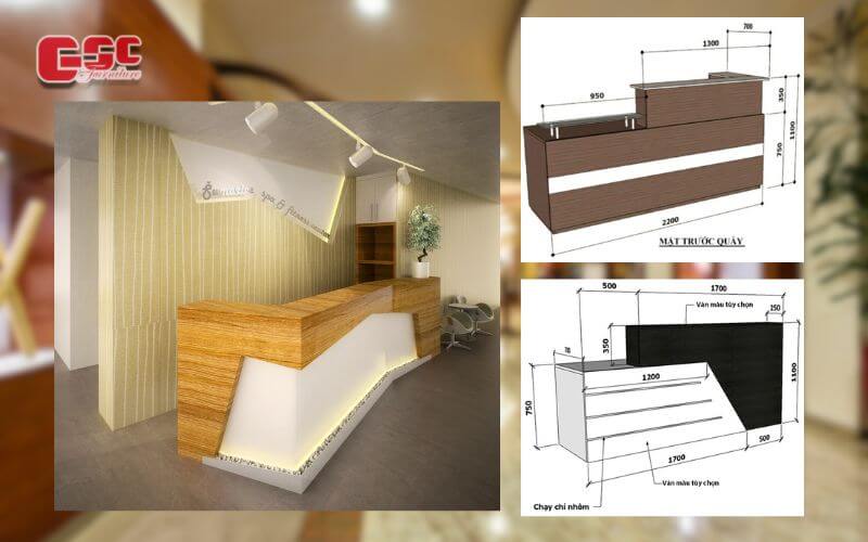 Kích thước quầy lễ tân khách sạn, có bản vẽ chi tiết