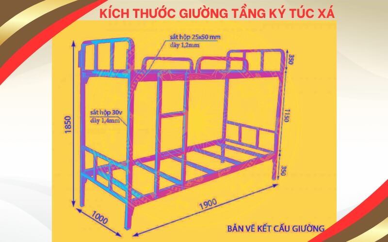 Bản vẽ kích thước giường tầng ký túc xá