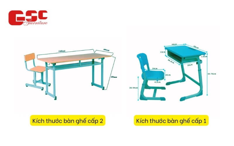 Kích thước bán ghế học sinh cấp 1, 2