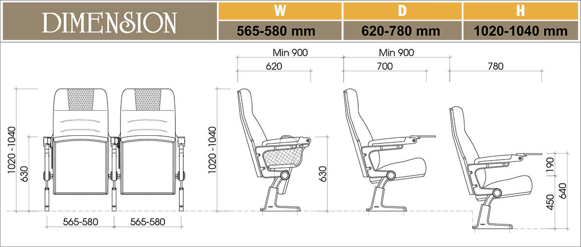 Kích thước Ghế hội trường EVO8605BX