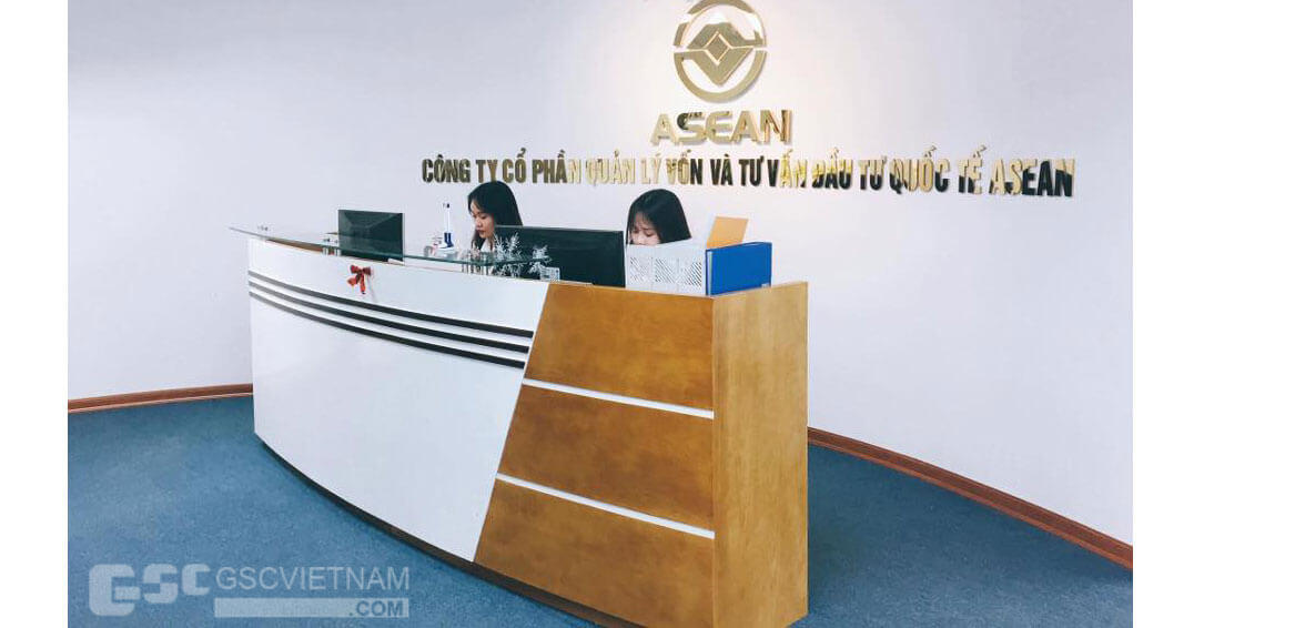 Mãn nhãn với dự án thiết kế nội thất văn phòng công ty ASEAN Quầy tiếp tân văn phòng công ty ASEAN