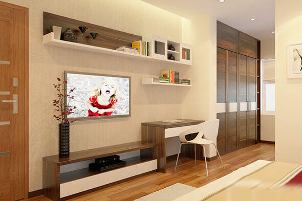 Mẫu kệ tivi kết hợp bàn làm việc phòng ngủ
