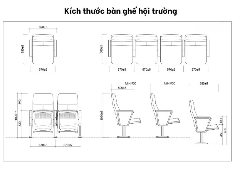 Kích thước bàn ghế hội trường chuẩn