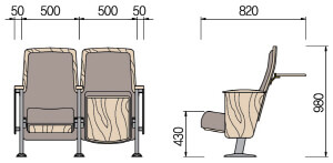 Kích thước Ghế hội trường HY-1000BD
