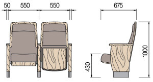 Kích thước Ghế hội trường HY-1021