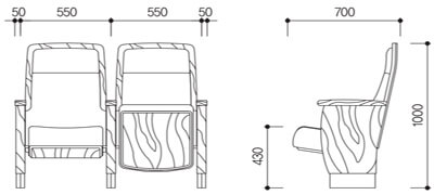 Kích thước Ghế hội trường HY-1023