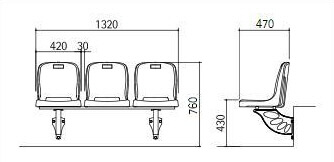 Kích thước Ghế sân vận động H3-JBL(W)