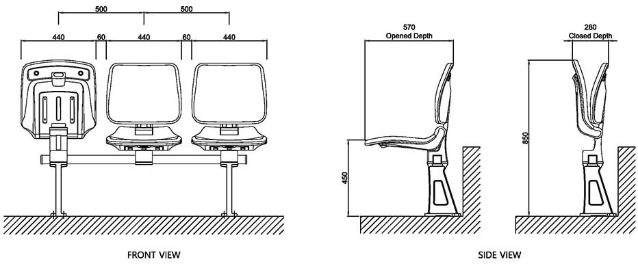 Kích thước Ghế sân vận động HR-2012(S)