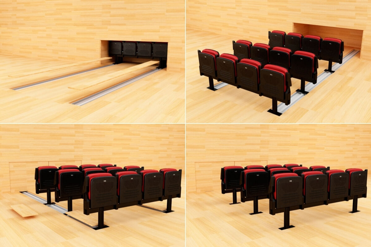 Hệ thống ghế hội trường đa năng Railing system của Euro Seating