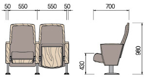 Kích thước Ghế hội trường HY-1034