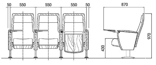 Kích thước Ghế hội trường HY-1034SD