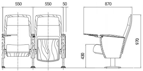 Kích thước Ghế hội trường HY-1036D