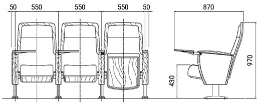 Kích thước Ghế hội trường HY-1036SD