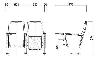 Kích thước Ghế hội trường HY-1037D