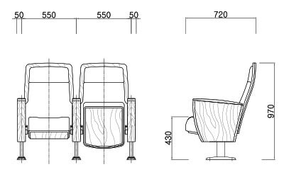 Kích thước Ghế hội trường HY-1038