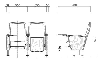 Kích thước Ghế hội trường HY-1038D