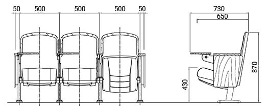 Kích thước Ghế hội trường HY-1042D