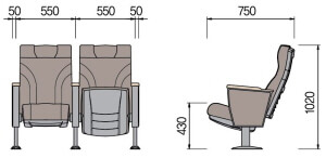 Kích thước Ghế hội trường HY-1060