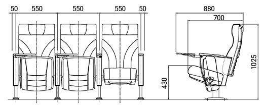 Kích thước Ghế hội trường HY-1060SD