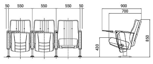 Kích thước Ghế hội trường HY-1070SD