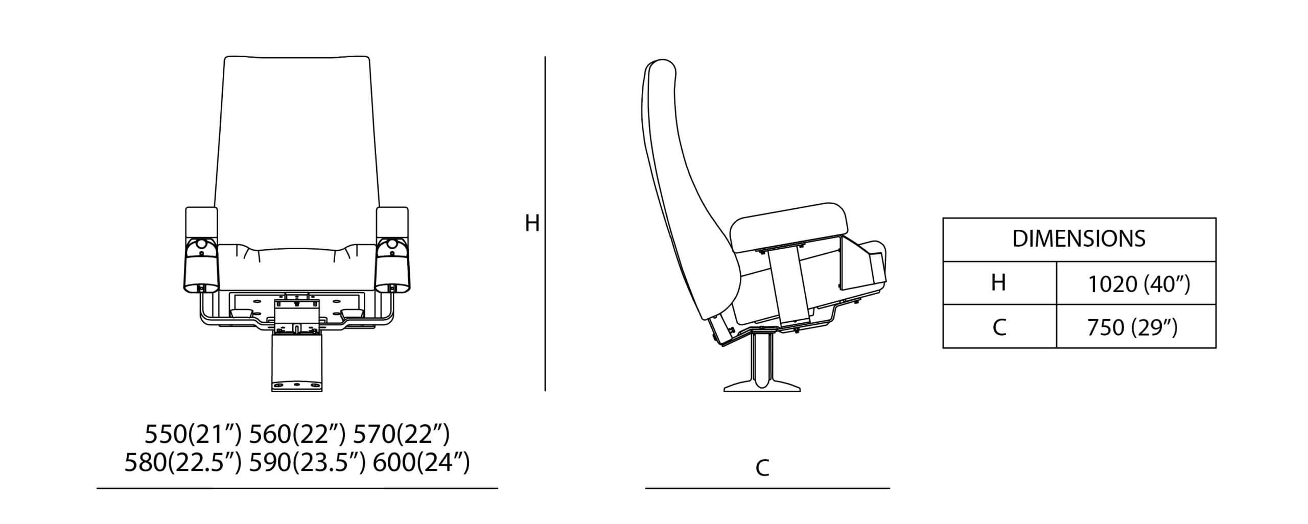 Kích thước Ghế rạp chiếu phim Action Club