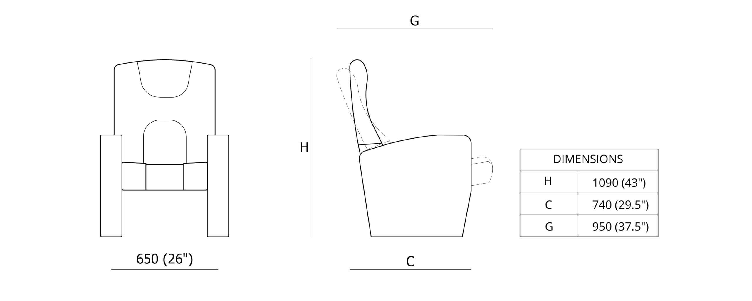 Kích thước Ghế rạp chiếu phim Lucca Glide