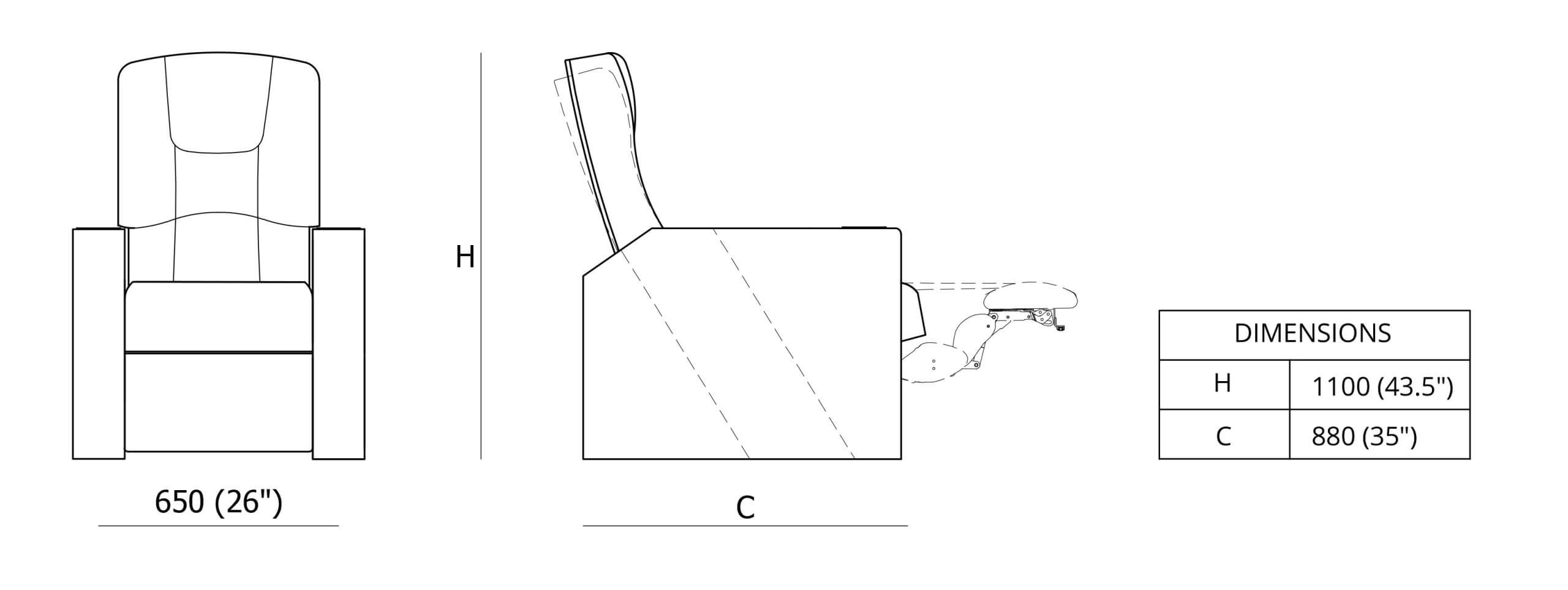 Kích thước Ghế rạp chiếu phim Milano Zero Wall