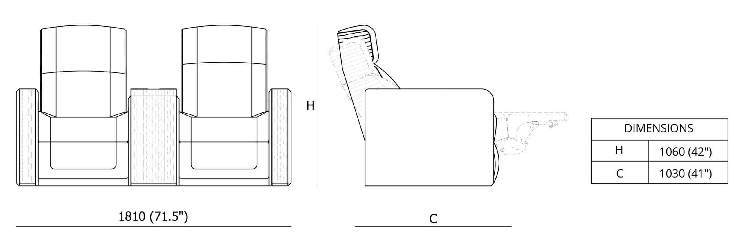Kích thước ghế rạp chiếu phim Tuscany