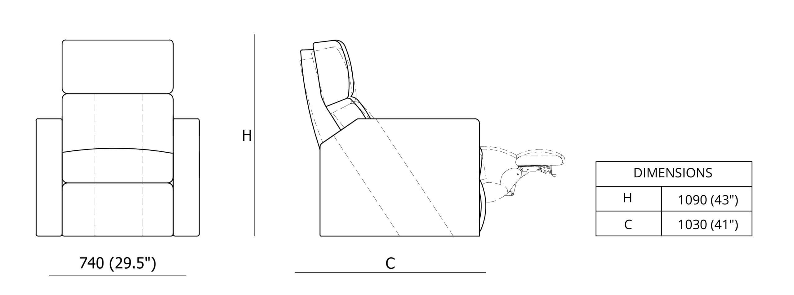Kích thước ghế rạp chiếu phim Verona Zero Wall