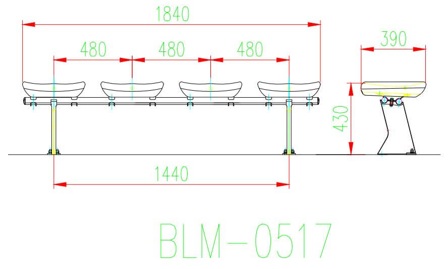 Kích thước Ghế sân vận động BLM-0517