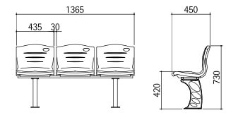 Kích thước Ghế sân vận động H3-UBL(S)