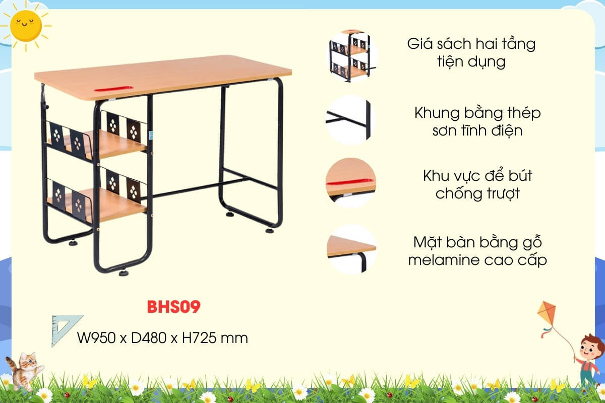Bàn học sinh bằng gỗ BHS09