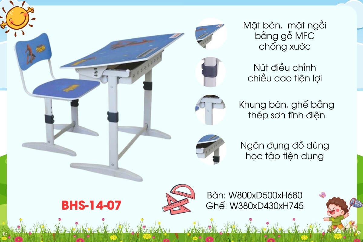 Bộ bàn ghế học sinh BHS-14-07 thương hiệu Xuân Hòa