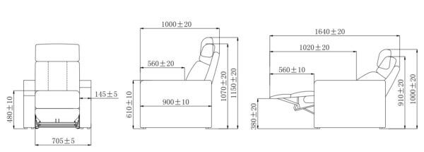 Kích thước Ghế rạp chiếu phim Galaxy LS-813C Legacy