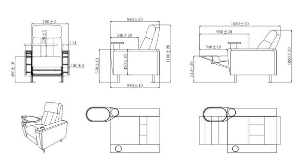 Kích thước Ghế rạp chiếu phim Galaxy LS-813C Zero Wall