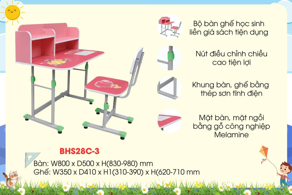Mẫu bàn ghế học sinh BHS28C-3 thương hiệu Hòa Phát