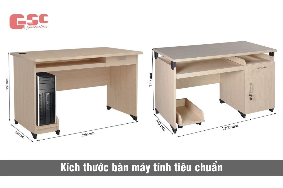 Kích thước bàn máy tính tiêu chuẩn